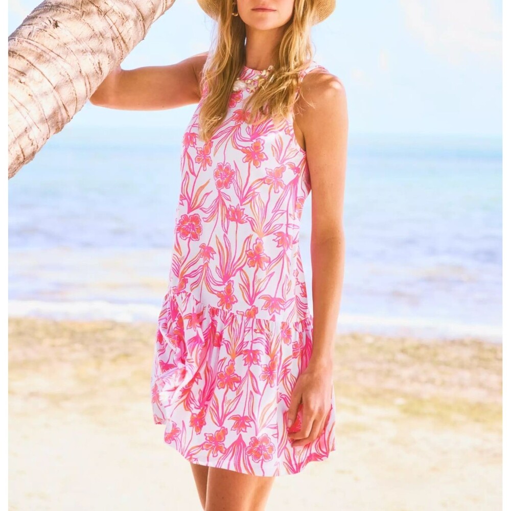 Lilly Pulitzer Dixi Mini Swing Dress Floral Print Beach Cotton Pink XS 287909